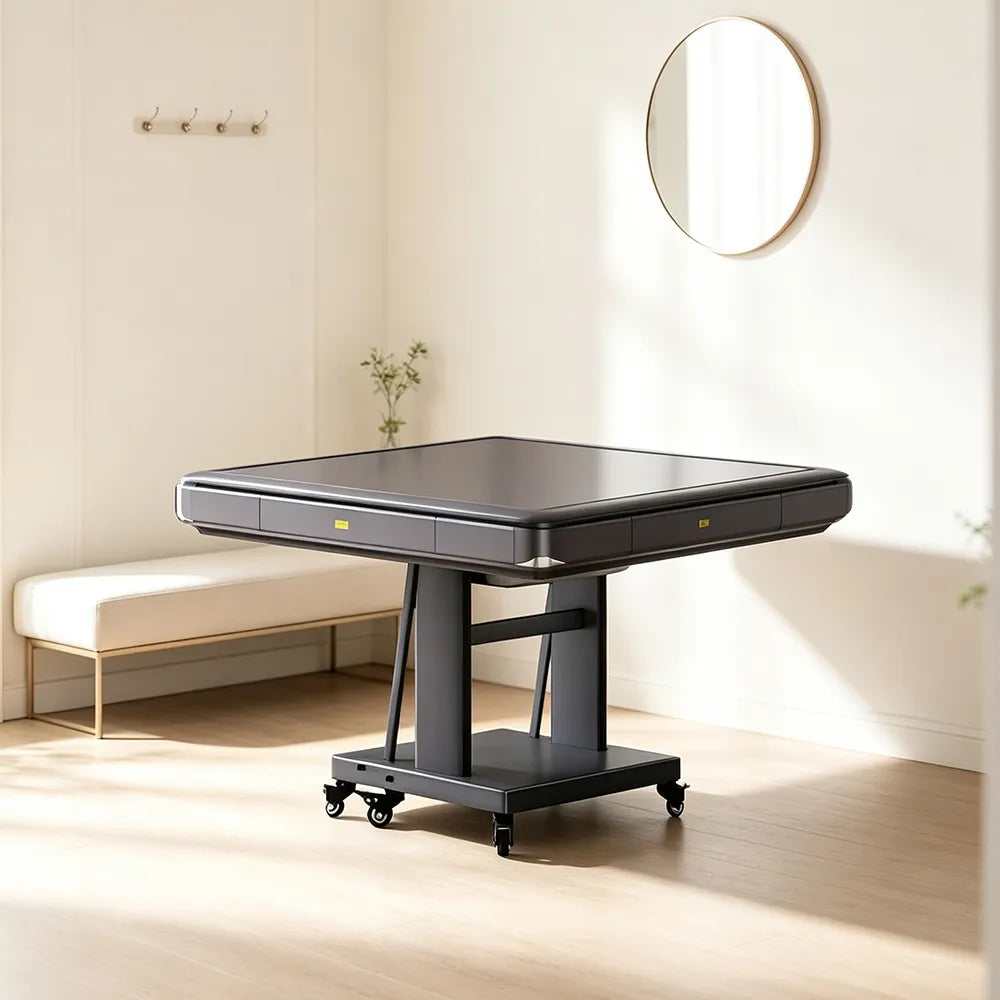 HEXJON No.40 Automatic Mahjong Table - Ultra-Low-Noise Double-Folding Anti-Tip Design, 100cm Compact Game Table - Grey