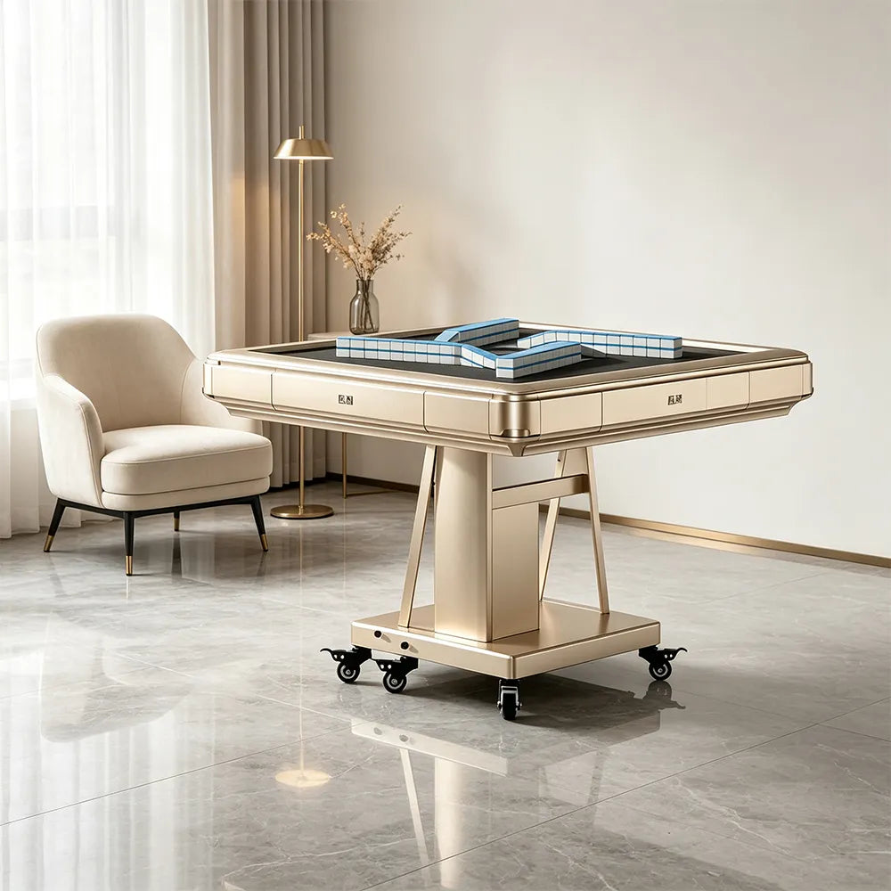 HEXJON No.40 Automatic Mahjong Table - Ultra-Low-Noise Double-Folding Anti-Tip Design, 100cm Compact Game Table - Gold