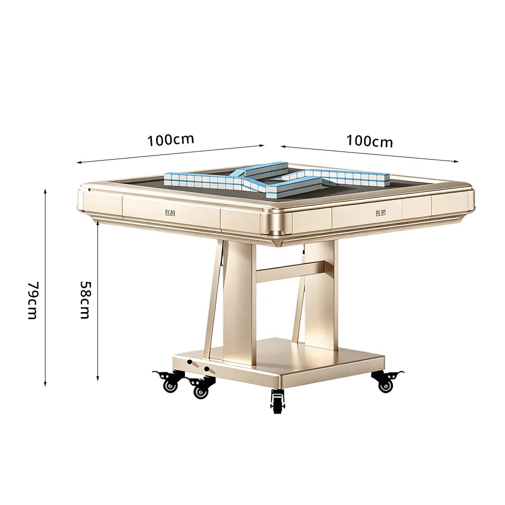 HEXJON No.40 Automatic Mahjong Table - Ultra-Low-Noise Double-Folding Anti-Tip Design, 100cm Compact Game Table - Gold