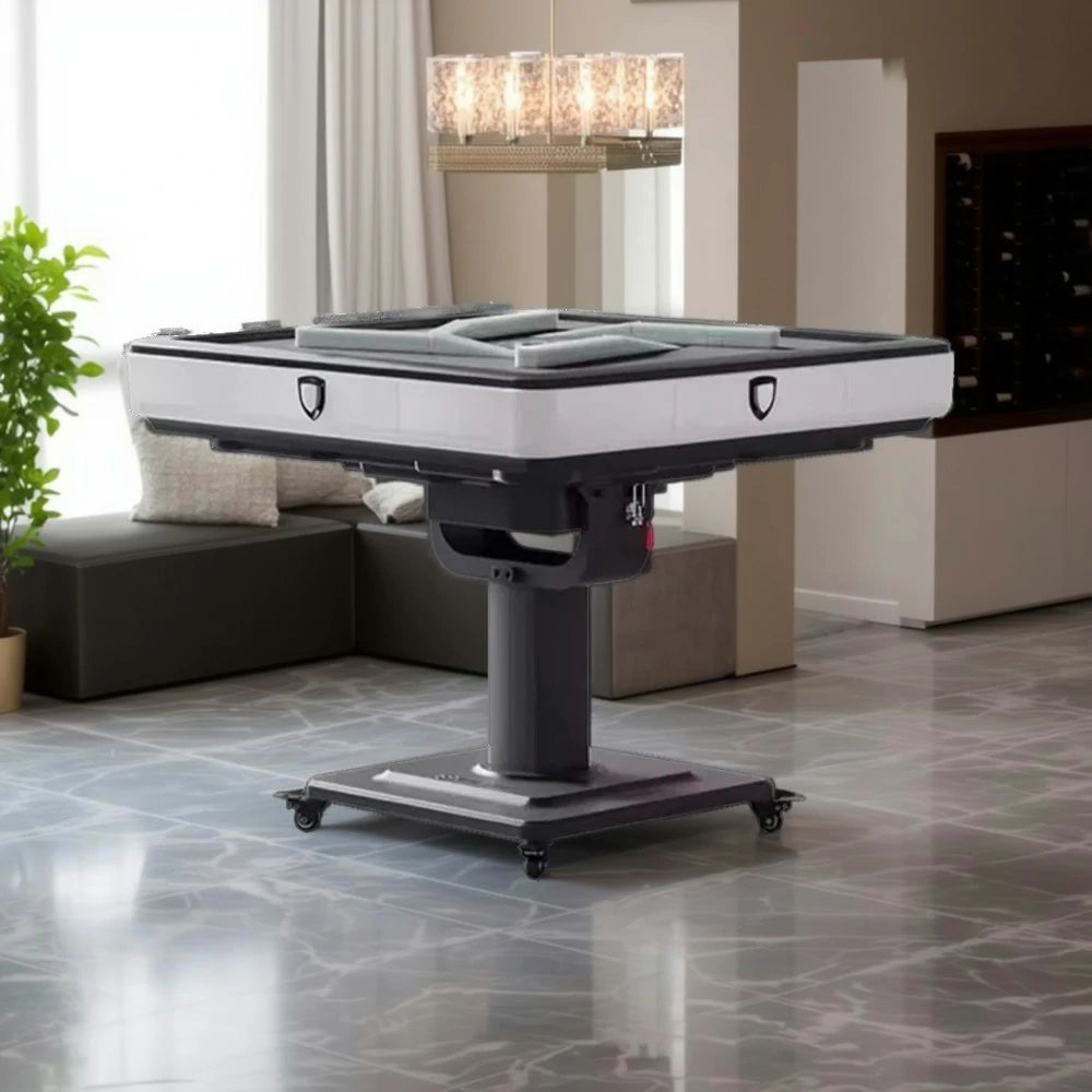 HEXJON No.36 Automatic Mahjong Table - Foldable Low-Noise Design, Tempered Glass Top, Premium Wool Felt Surface, 94cm Square - White