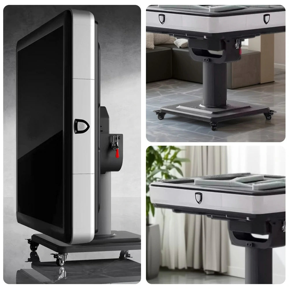 HEXJON No.36 Automatic Mahjong Table - Foldable Low-Noise Design, Tempered Glass Top, Premium Wool Felt Surface, 94cm Square - White