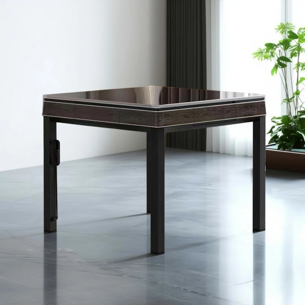 HEXJON No.36 Automatic Mahjong Table - Jade-Style Tiles, Ultra-Slim Low-Noise Enclosed Design, Wool Felt Top, 94cm Compact Game Table - Brown