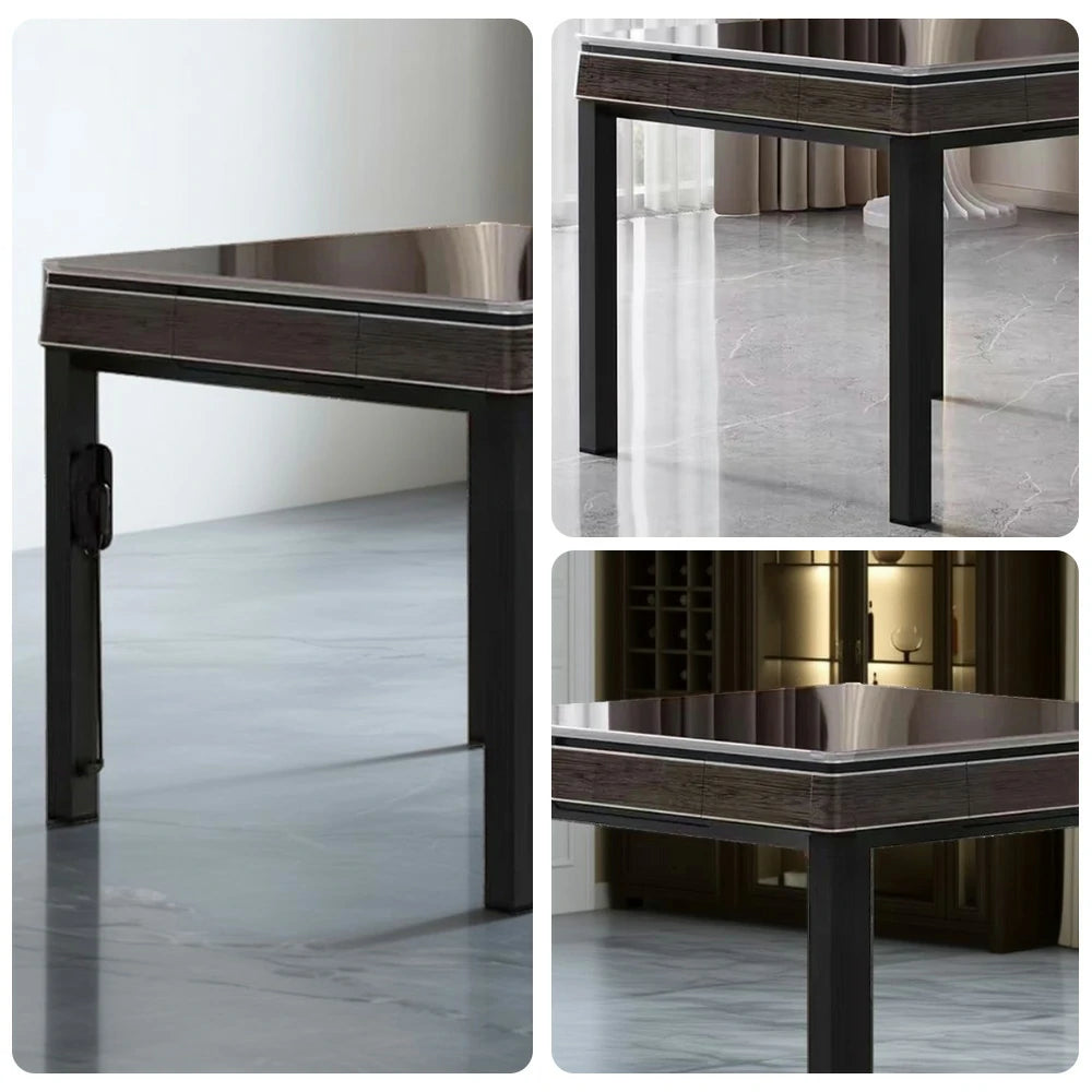 HEXJON No.36 Automatic Mahjong Table - Jade-Style Tiles, Ultra-Slim Low-Noise Enclosed Design, Wool Felt Top, 94cm Compact Game Table - Brown