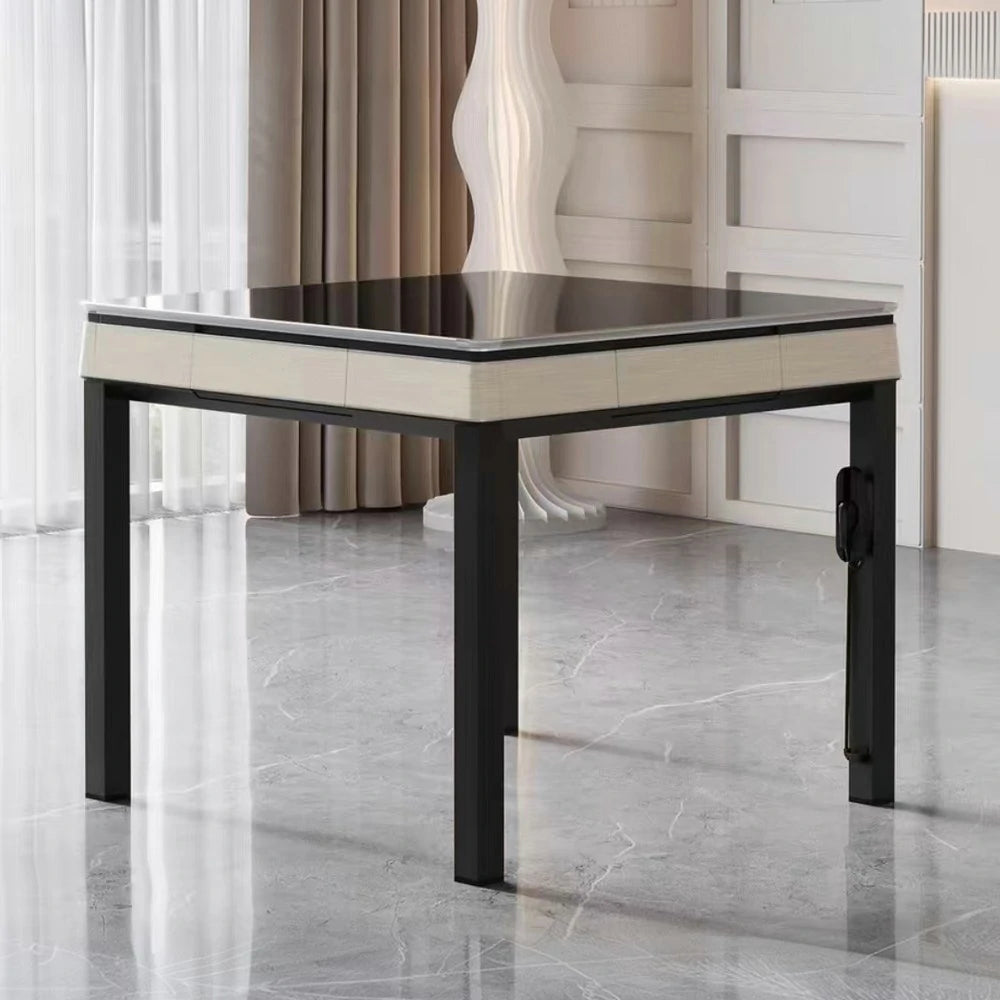 HEXJON No.36 Automatic Mahjong Table - Jade-Style Tiles, Ultra-Slim Low-Noise Enclosed Design, Wool Felt Top, 94cm Compact Game Table - Gold