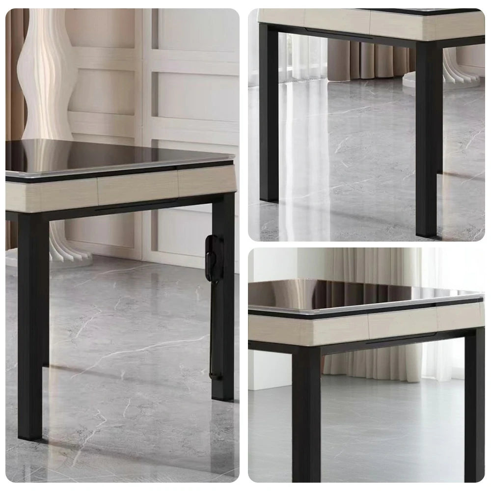 HEXJON No.36 Automatic Mahjong Table - Jade-Style Tiles, Ultra-Slim Low-Noise Enclosed Design, Wool Felt Top, 94cm Compact Game Table - Gold