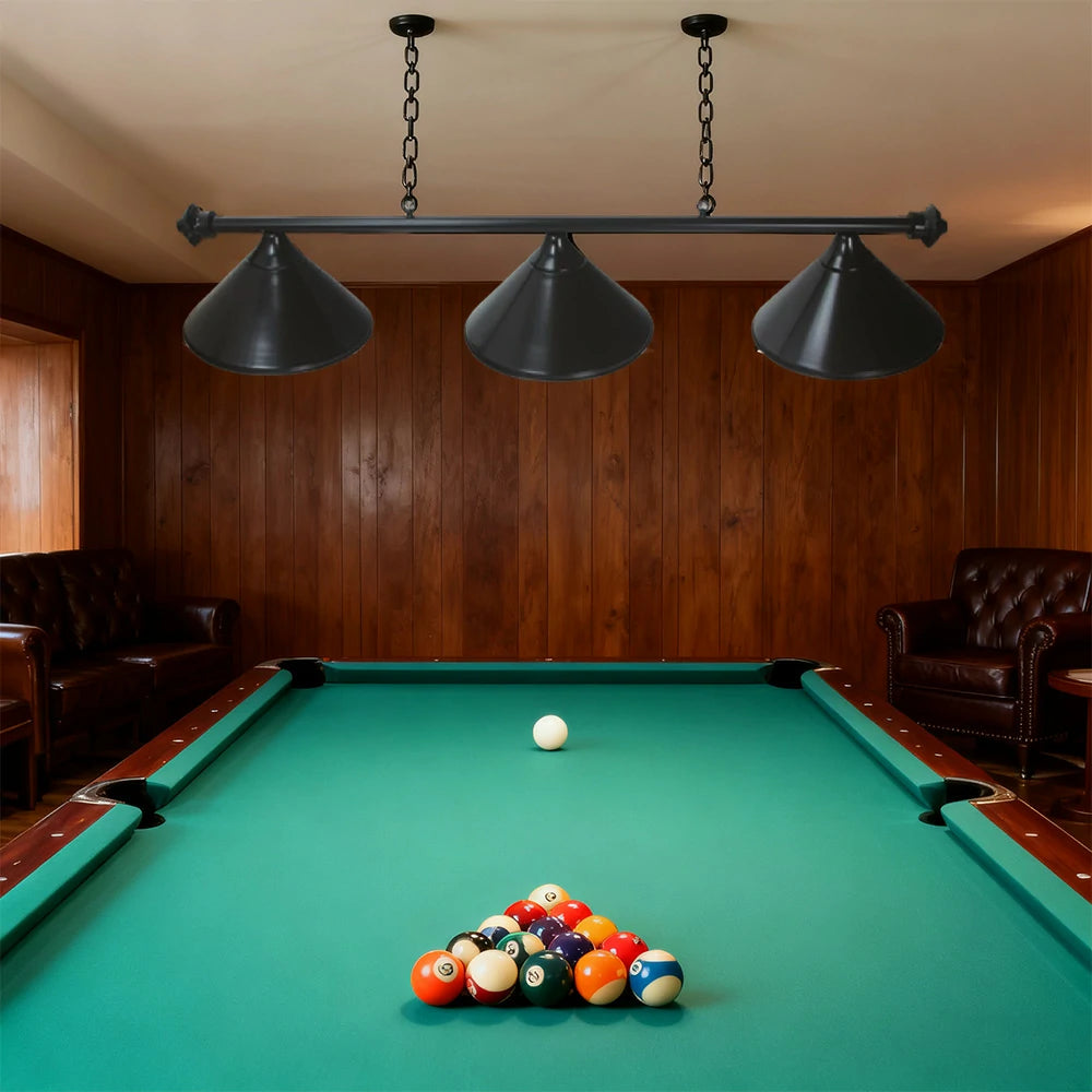 ARIX 55" Light Rail, 3-Shade Metal Billiard Lighting with Black Finish - Complete Rail with Matching Black Shades