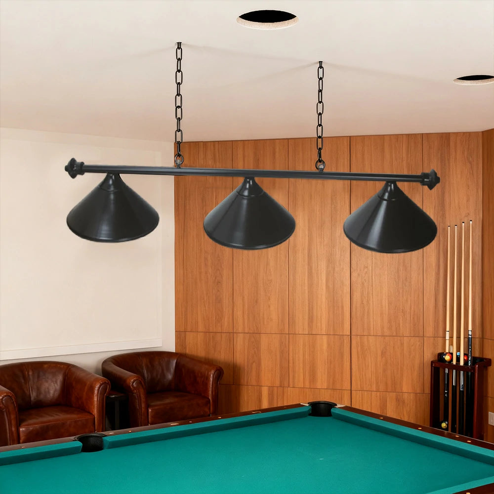 ARIX 55" Light Rail, 3-Shade Metal Billiard Lighting with Black Finish - Complete Rail with Matching Black Shades