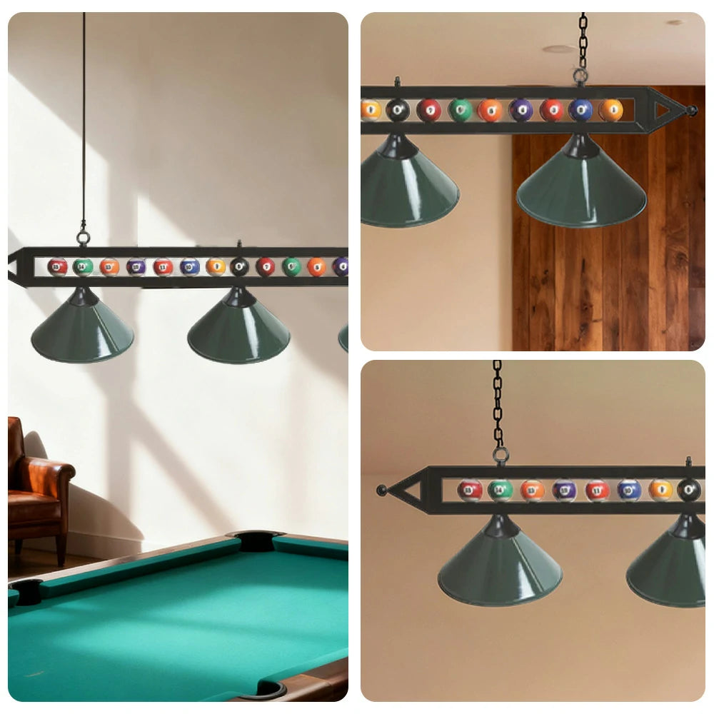 ARIX 59" Pool Ball Design Light Rail, 3-Shade Metal Billiard Lighting with Embedded Pool Balls - Black Rail with Decorative Ball Detail