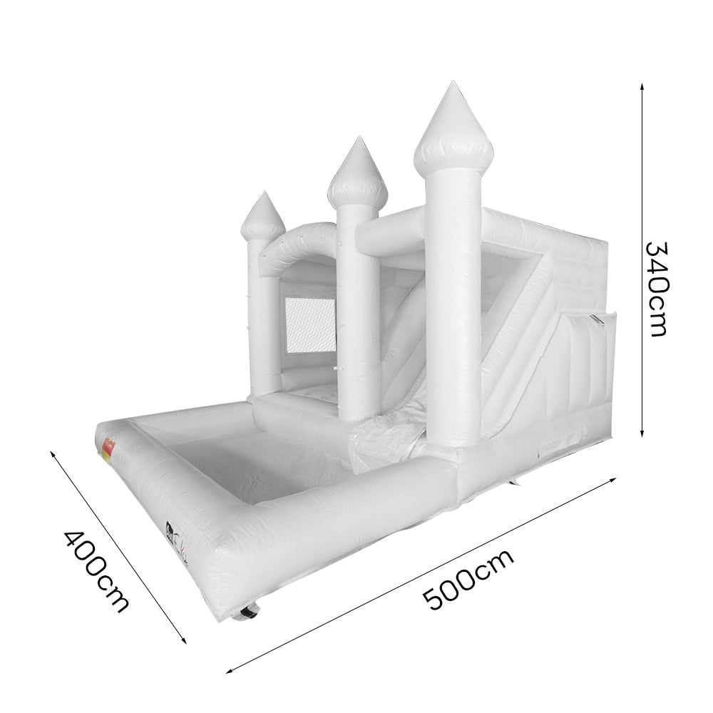GAMEON 0118 Bounce House 5X4X3.4m PVC Bouncy Castle with Blower For Fun White Wedding Bounce House