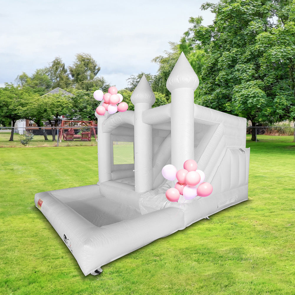 GAMEON 0118 Bounce House 5X4X3.4m PVC Bouncy Castle with Blower For Fun White Wedding Bounce House