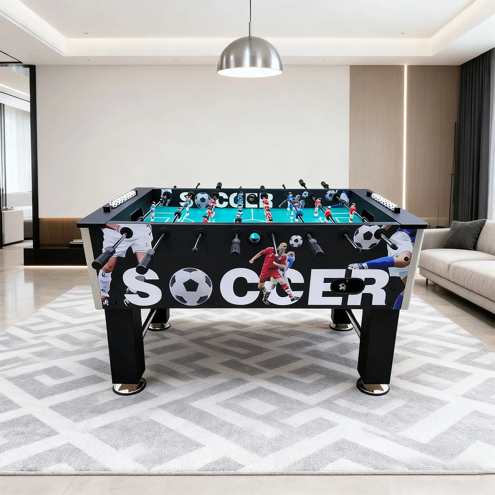 KICKSY 5FT Foosball Table - Solid Wood Frame with Chrome Steel Tubes, High-Density Playfield, Double-Spring Handles, Stable Rust-Resistant Design - Black