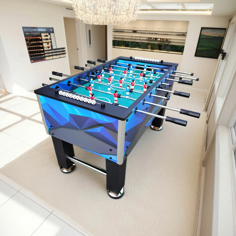 KICKSY 5FT Foosball Table - Solid Wood Frame with Chrome Steel Tubes, High-Density Playfield, Double-Spring Handles, Stable Rust-Resistant Design - Blue