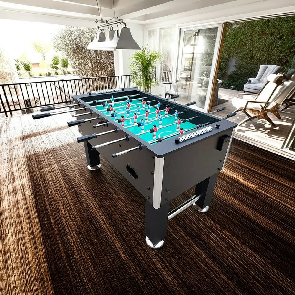 KICKSY 5FT Foosball Table – Sturdy MDF Build, 8-Rod Design with Cup Holders - Black