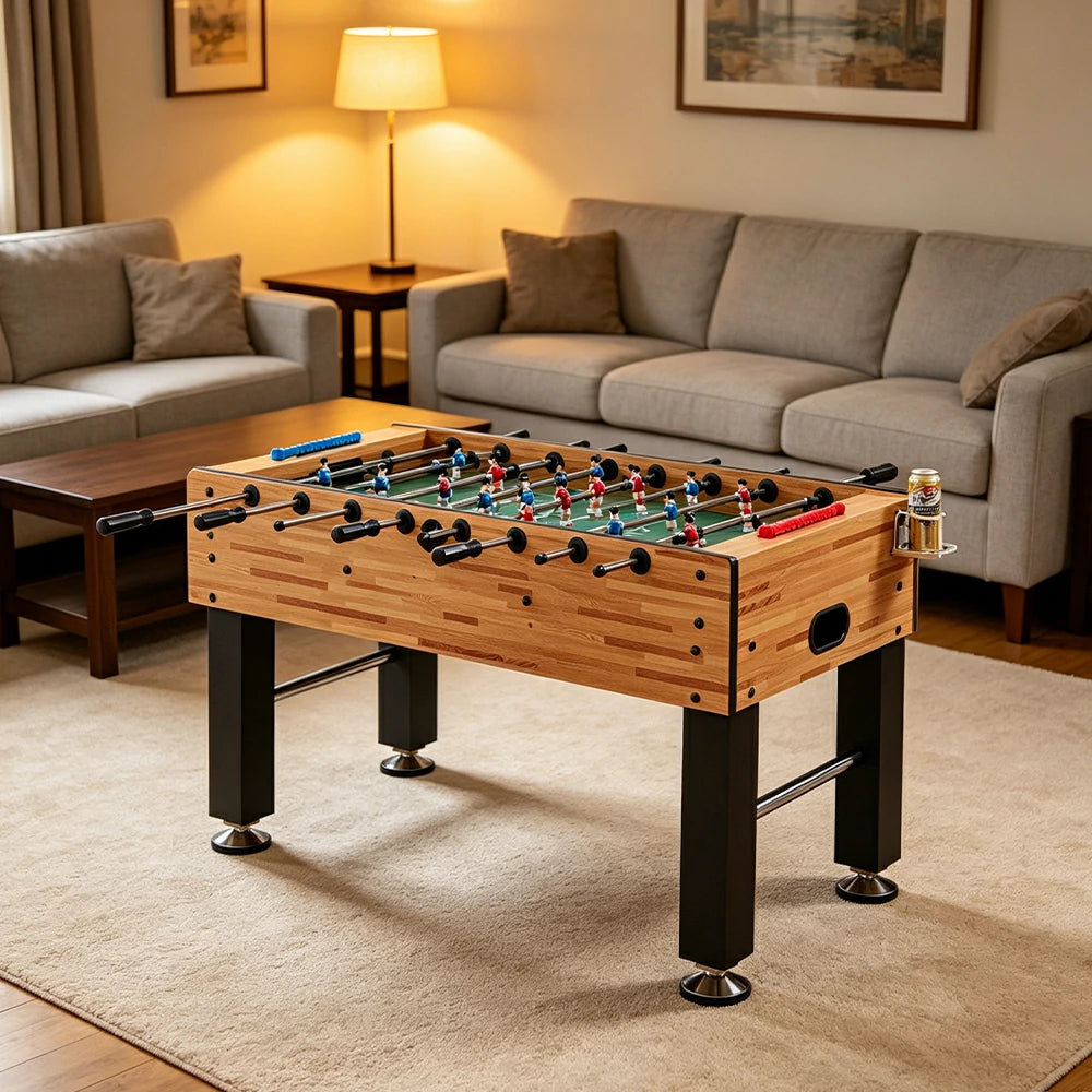 KICKSY 1.4M Large Foosball Table with MDF Woodgrain Frame for Home Game Room - Natural Black