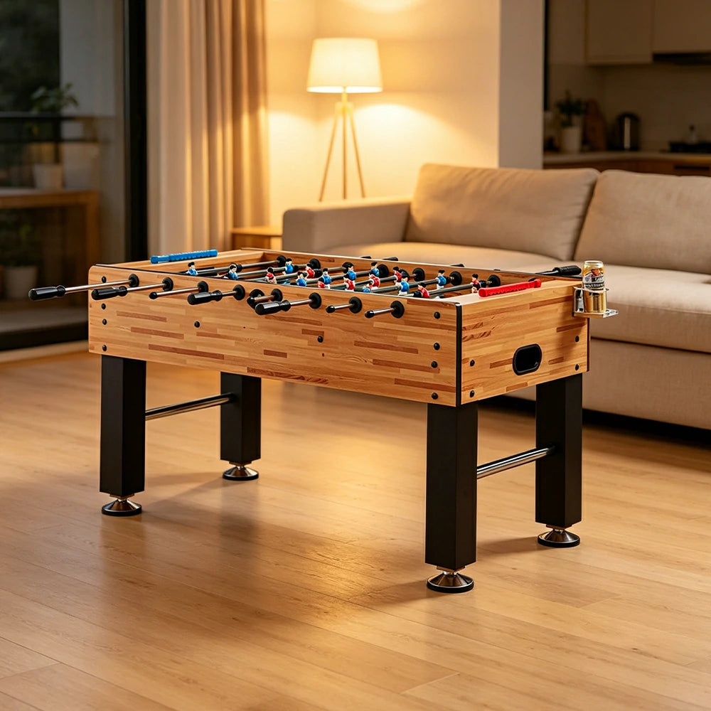 KICKSY 1.4M Large Foosball Table with MDF Woodgrain Frame for Home Game Room - Natural Black