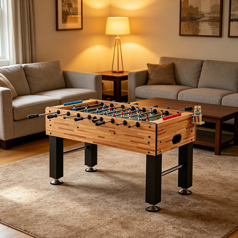 KICKSY 1.4M Large Foosball Table with MDF Woodgrain Frame for Home Game Room - Natural Black