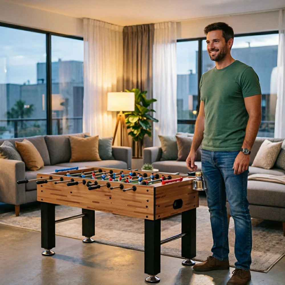 KICKSY 1.4M Large Foosball Table with MDF Woodgrain Frame for Home Game Room - Natural Black