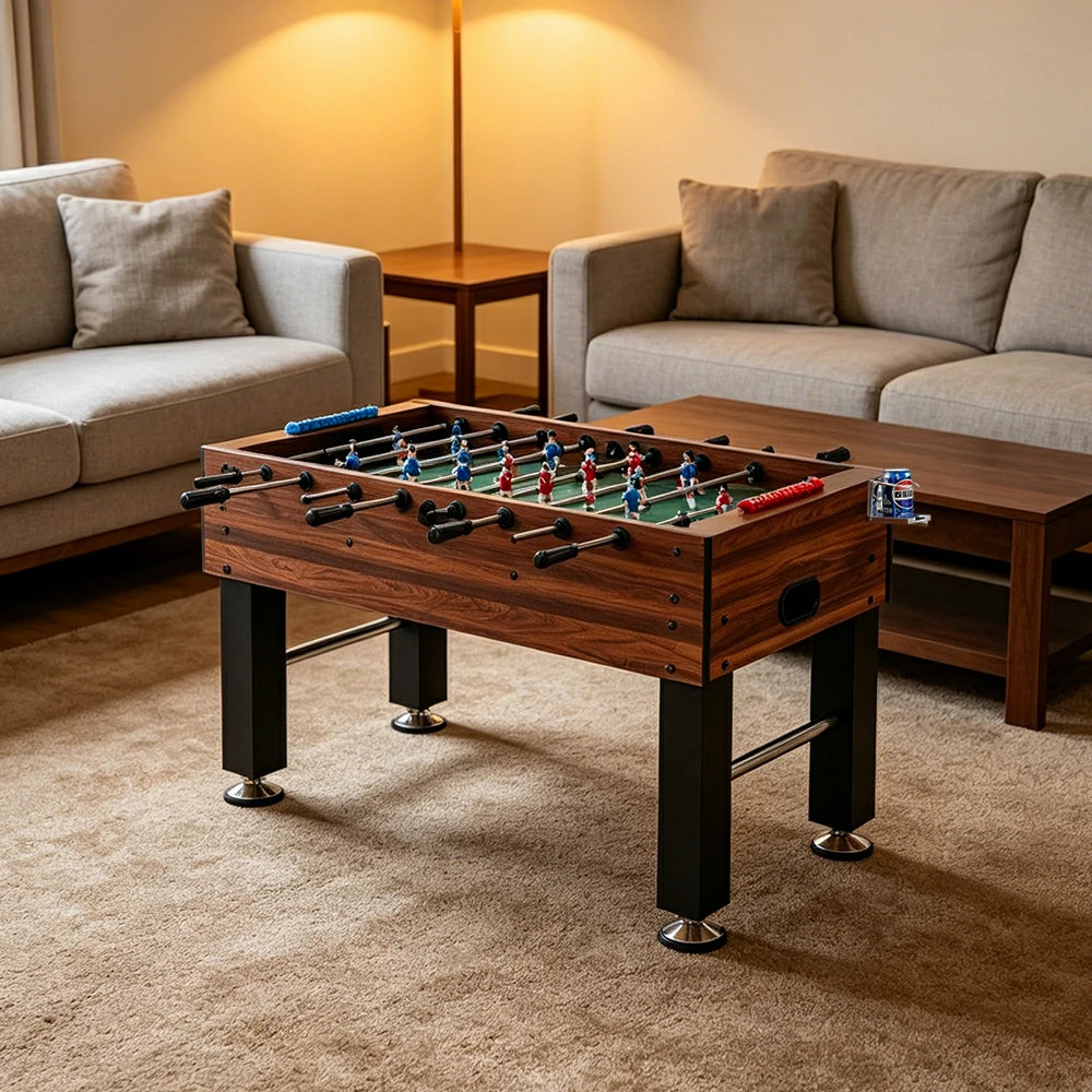 KICKSY 1.4M Large Foosball Table with MDF Woodgrain Frame for Home Game Room - Orange Brown