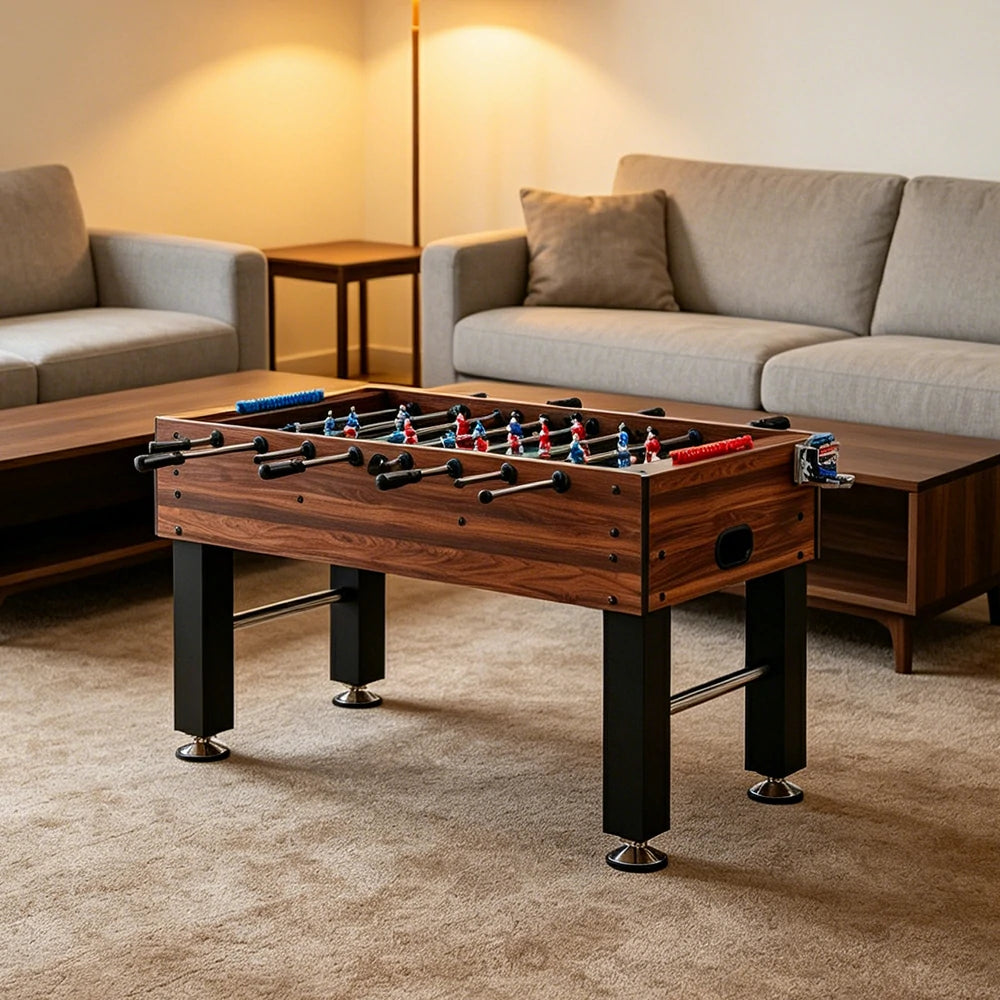 KICKSY 1.4M Large Foosball Table with MDF Woodgrain Frame for Home Game Room - Orange Brown