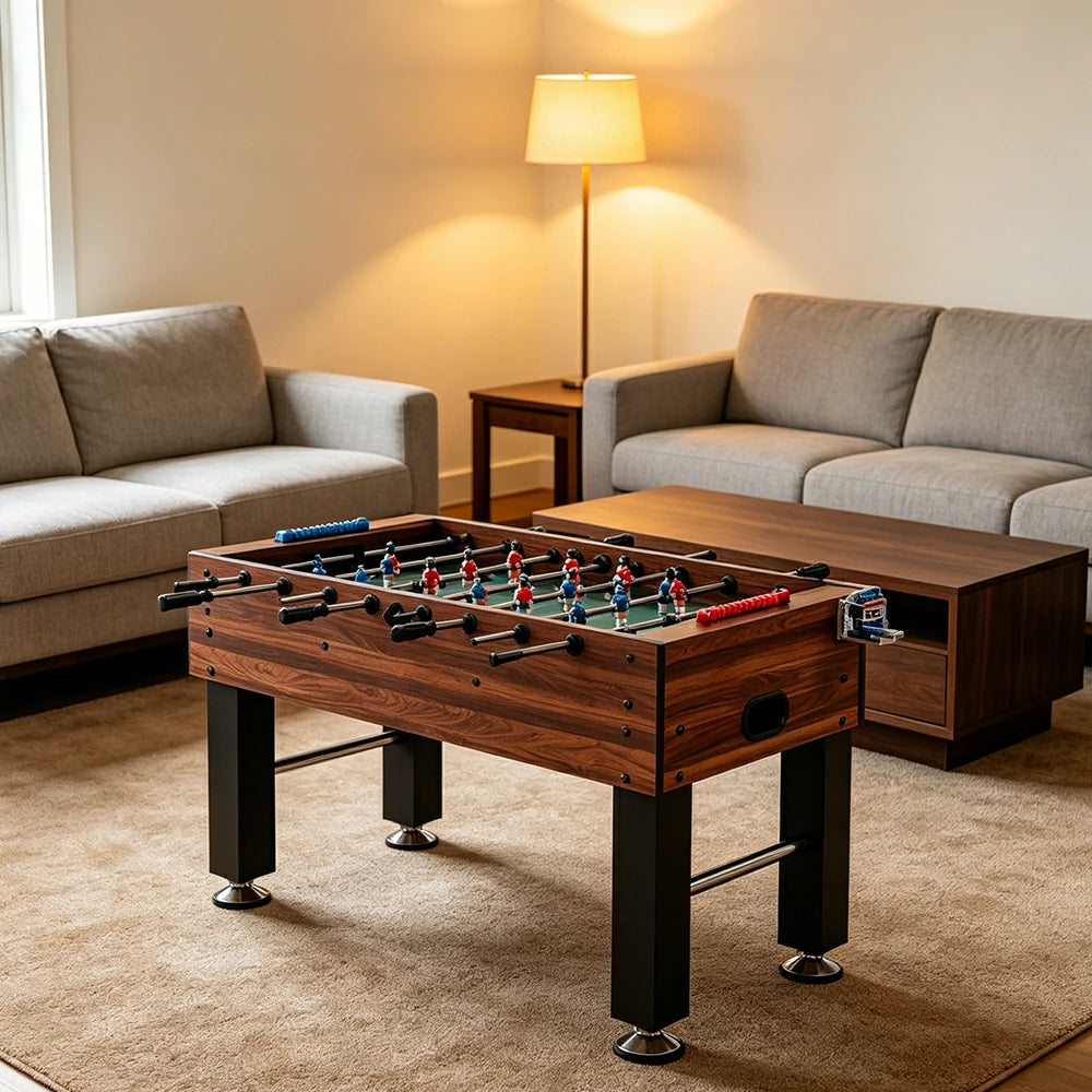 KICKSY 1.4M Large Foosball Table with MDF Woodgrain Frame for Home Game Room - Orange Brown