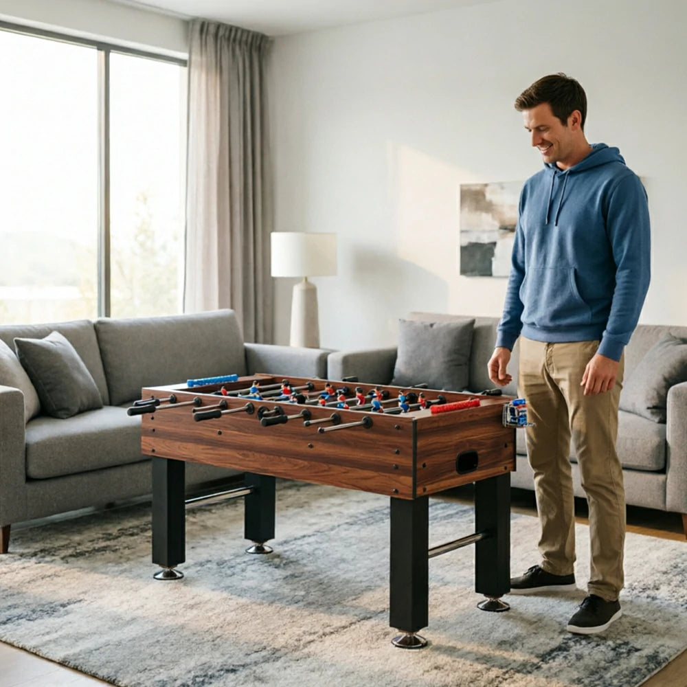 KICKSY 1.4M Large Foosball Table with MDF Woodgrain Frame for Home Game Room - Orange Brown