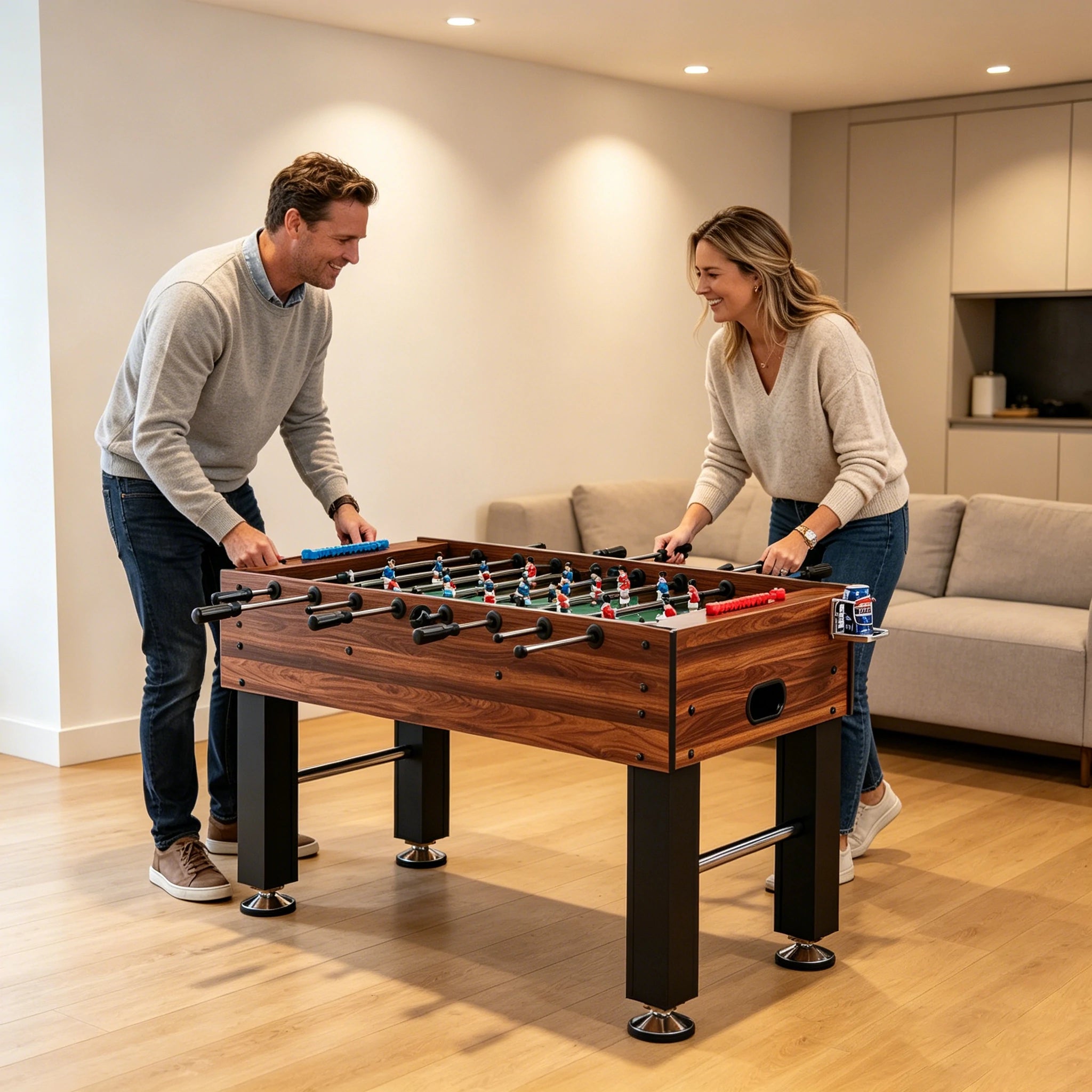 KICKSY 1.4M Large Foosball Table with MDF Woodgrain Frame for Home Game Room - Orange Brown