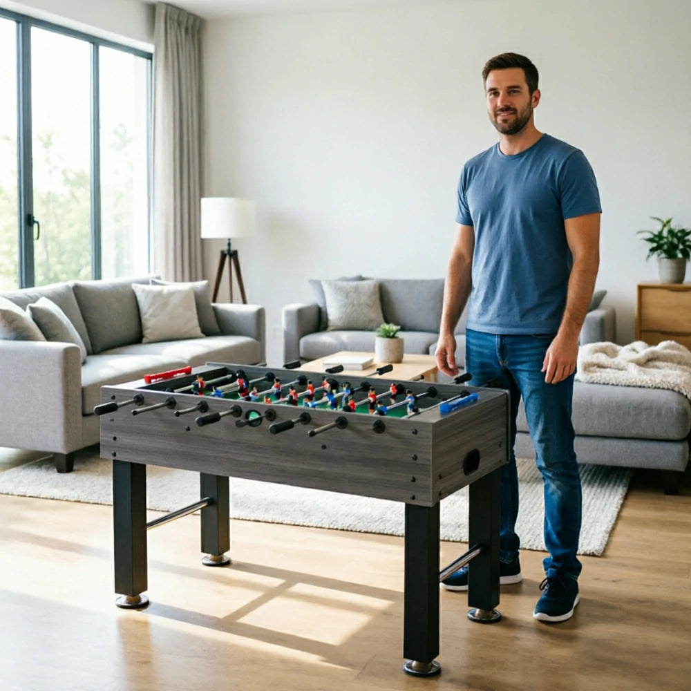 KICKSY 1.4M Large Foosball Table with MDF Woodgrain Frame for Home Game Room - Grey