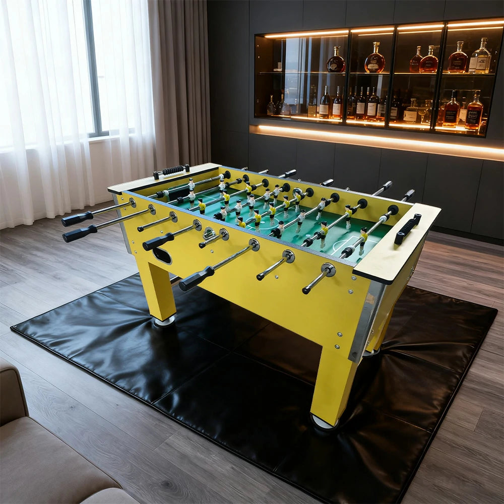 KICKSY 5FT Hollow Rod Foosball Table, MDF Wood Grain Finish with Chrome Steel Bars, Side Cup Holder, Smooth Playfield, Indoor Soccer Game Table - Yellow