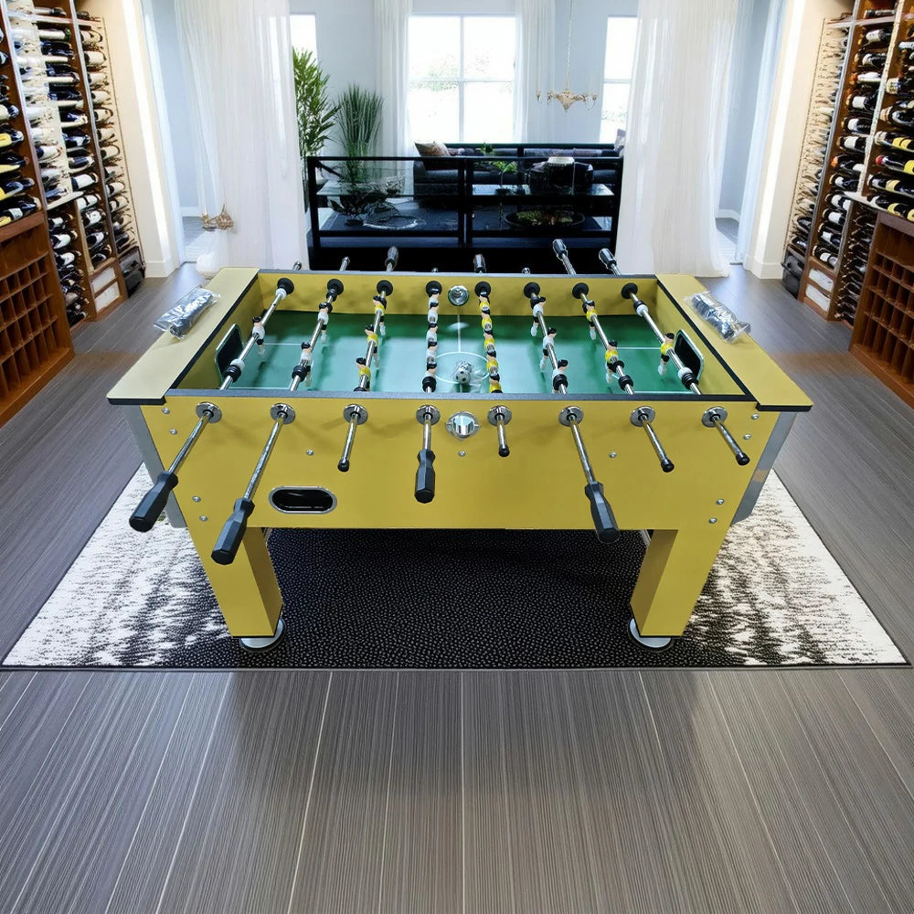 KICKSY 5FT Solid Rod Foosball Table, MDF Wood Grain Finish with Chrome Steel Bars, Side Cup Holder, Smooth Playfield, Indoor Soccer Game Table - Yellow