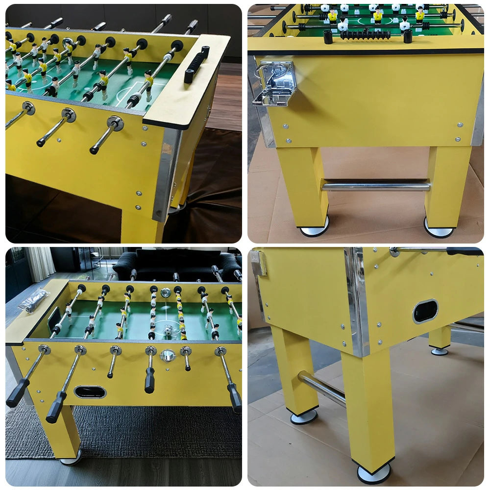 KICKSY 5FT Solid Rod Foosball Table, MDF Wood Grain Finish with Chrome Steel Bars, Side Cup Holder, Smooth Playfield, Indoor Soccer Game Table - Yellow