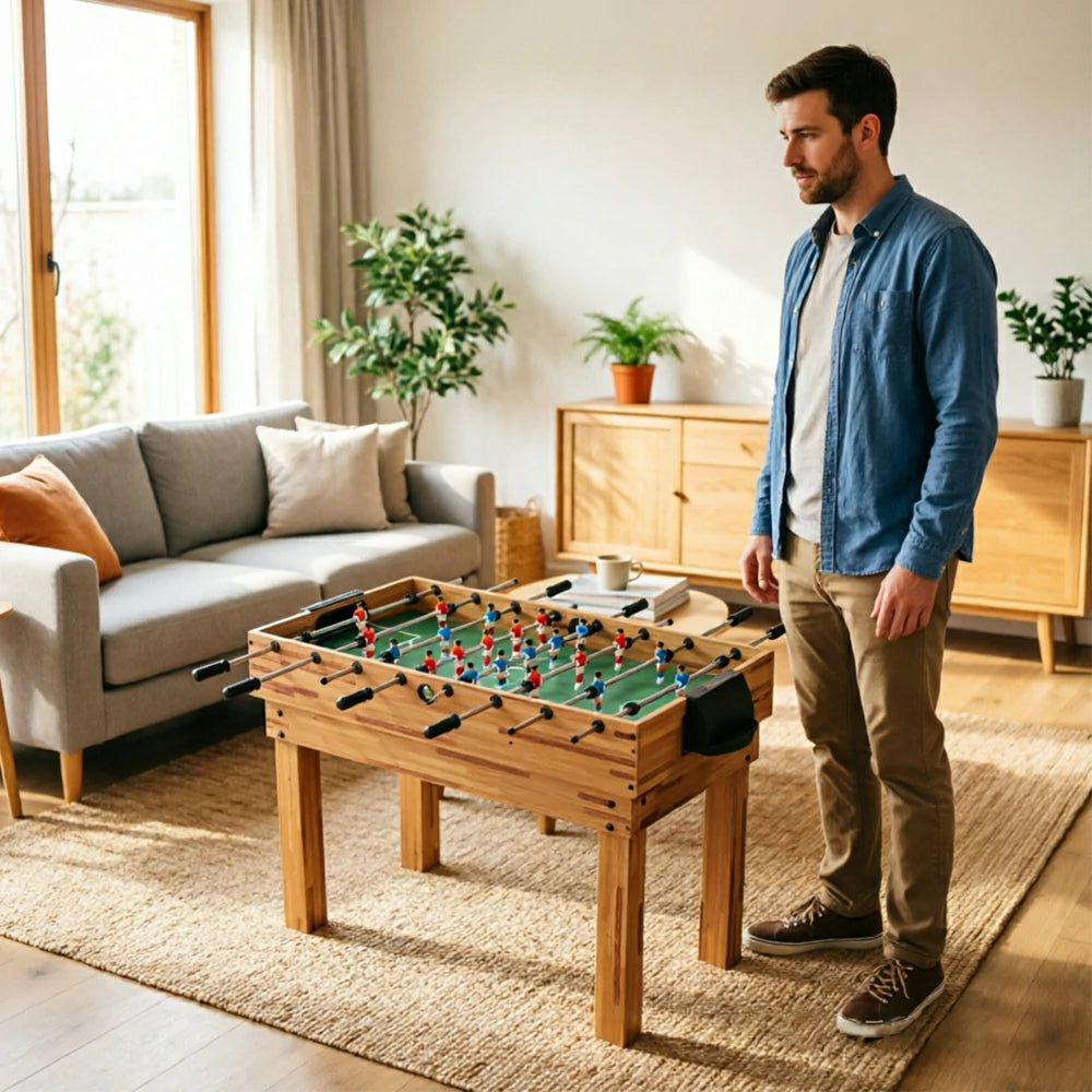 KICKSY 10-in-1 Multi Game Table with Foosball Billiards Air Hockey and Table Tennis - Natural