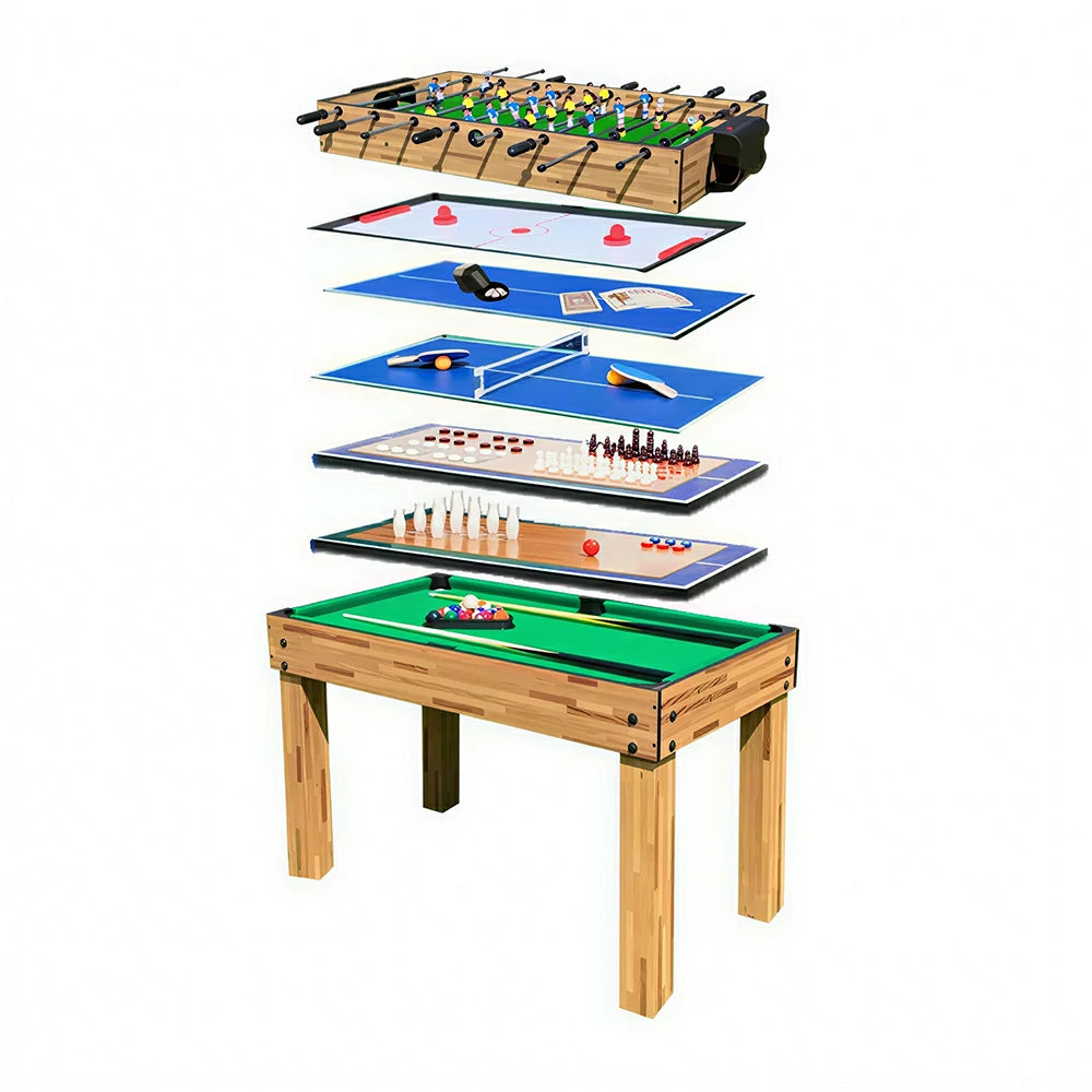 KICKSY 10-in-1 Multi Game Table with Foosball Billiards Air Hockey and Table Tennis - Natural