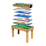 KICKSY 10-in-1 Multi Game Table with Foosball Billiards Air Hockey and Table Tennis - Natural
