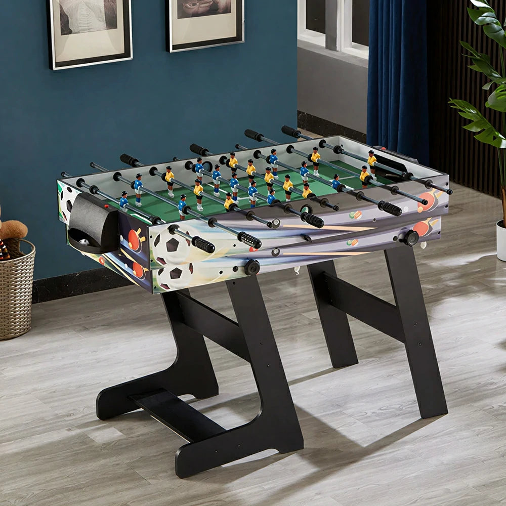 KICKSY 4-in-1 Foldable Multi Game Table with Foosball Billiards Air Hockey and Table Tennis - Black