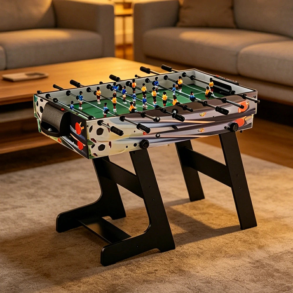 KICKSY 4-in-1 Foldable Multi Game Table with Foosball Billiards Air Hockey and Table Tennis - Black