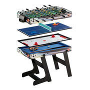 KICKSY 4-in-1 Foldable Multi Game Table with Foosball Billiards Air Hockey and Table Tennis - Black