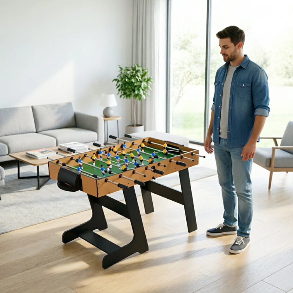 KICKSY 5-in-1 Foldable Multi Game Table with Foosball Billiards Air Hockey and Table Tennis - Natural Black