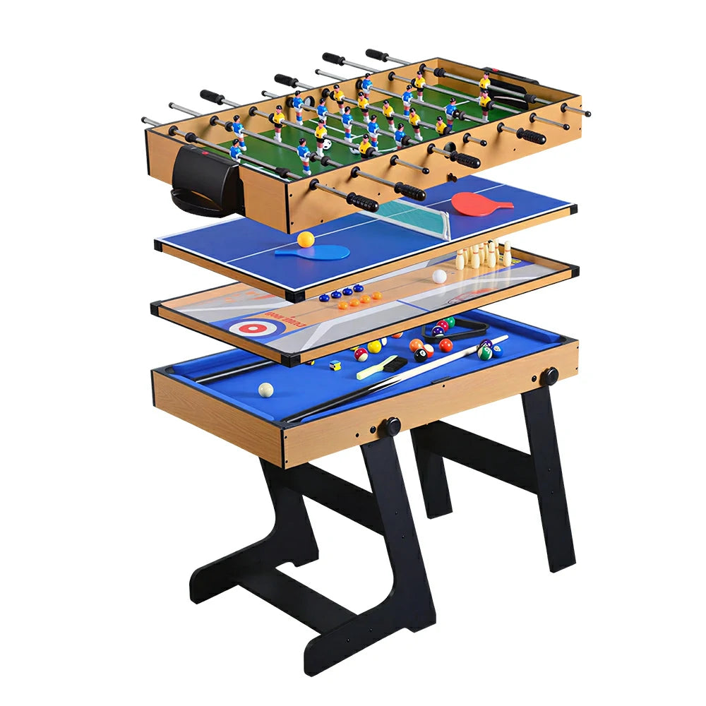 KICKSY 5-in-1 Foldable Multi Game Table with Foosball Billiards Air Hockey and Table Tennis - Natural Black