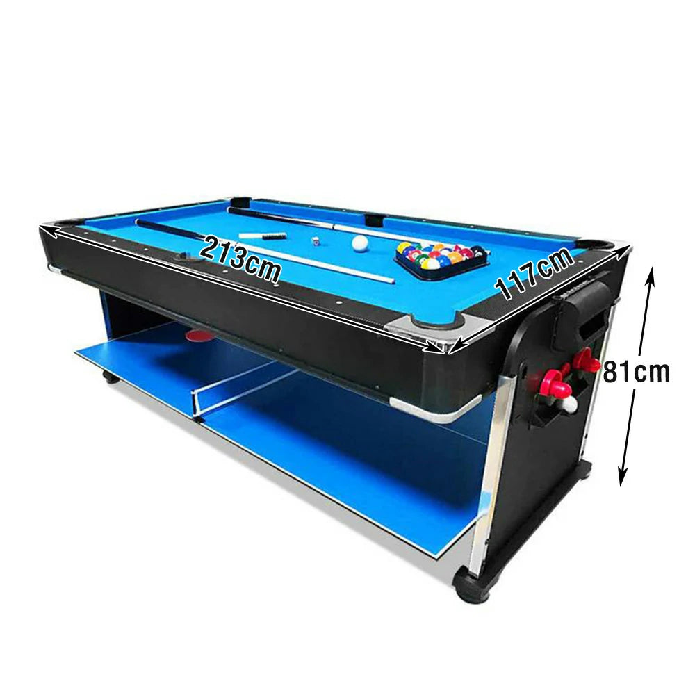 VERSA 7FT 4-In-1 Convertible Air Hockey/ Pool Billiards/ Dining Table / Table Tennis Table Blue/ Black Felt For Billiard Gaming Room Free Accessory