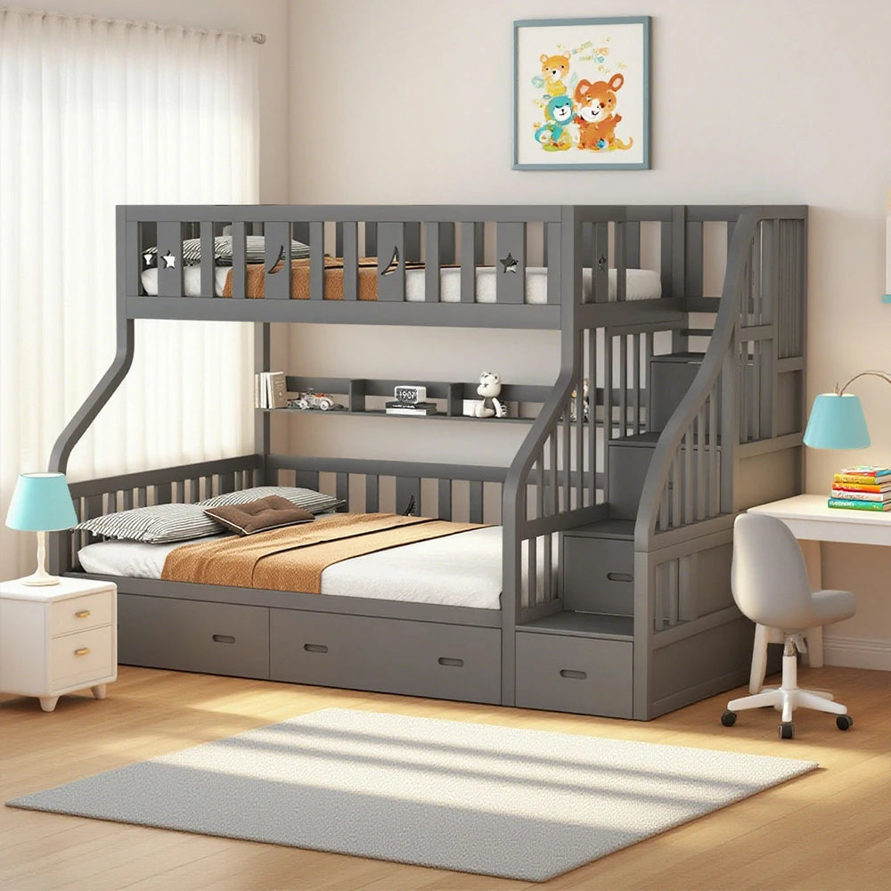 LIVARA CF02 Cozy Crest Bunk Bed Solid Pine Timber Safety Rails Big Storage - Grey