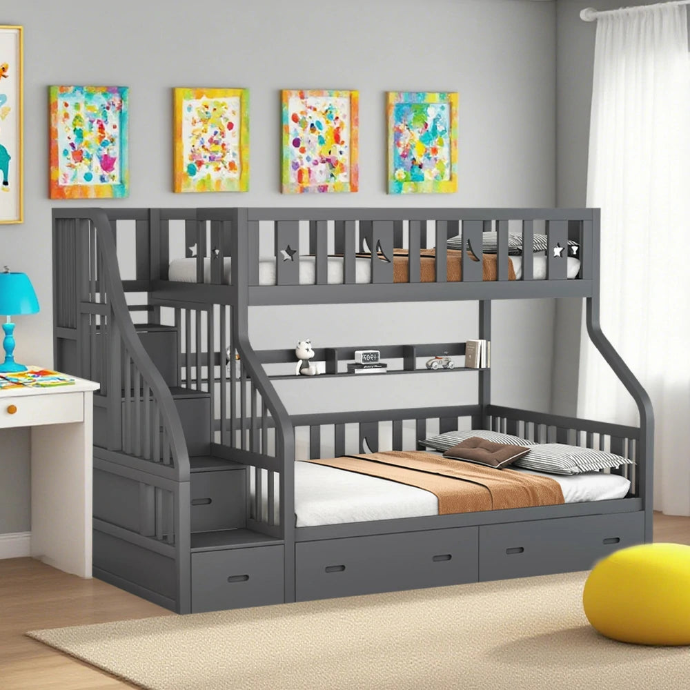 LIVARA CF02 Cozy Crest Bunk Bed Solid Pine Timber Safety Rails Big Storage - Grey