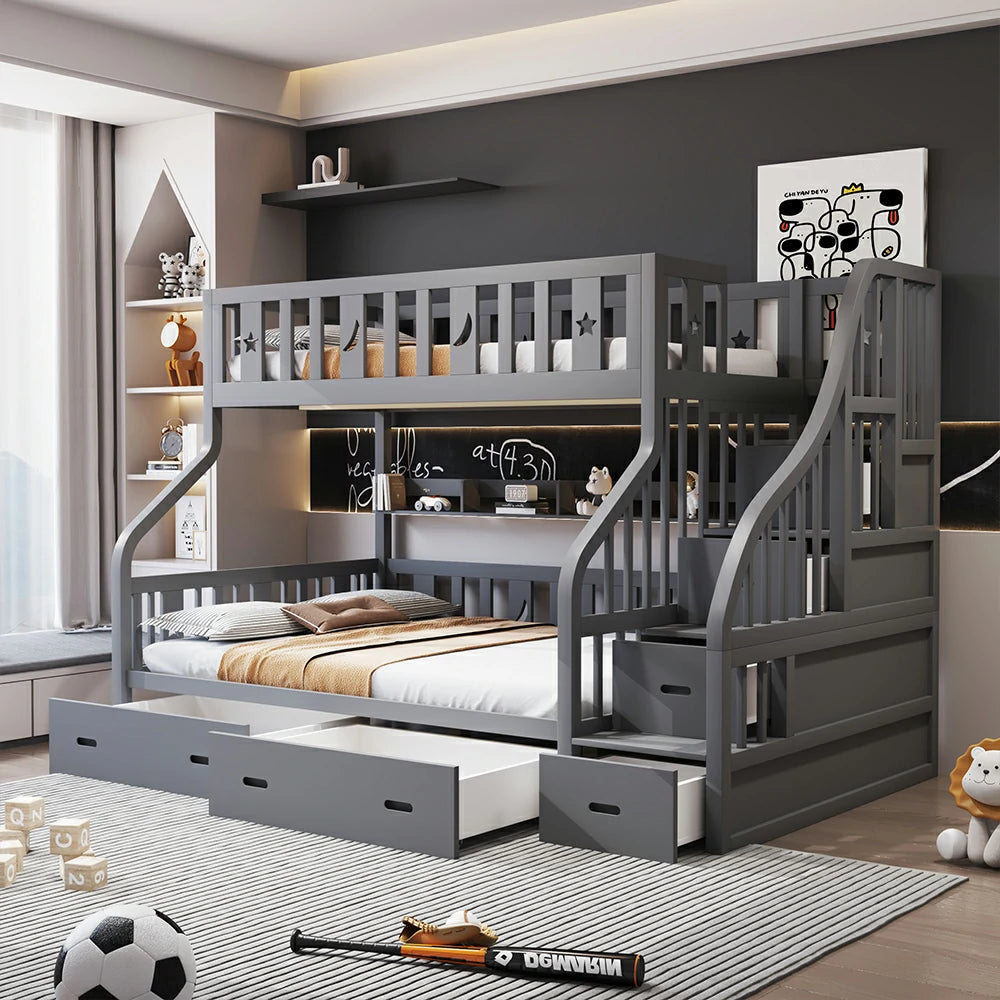 LIVARA CF02 Cozy Crest Bunk Bed Solid Pine Timber Safety Rails Big Storage - Grey