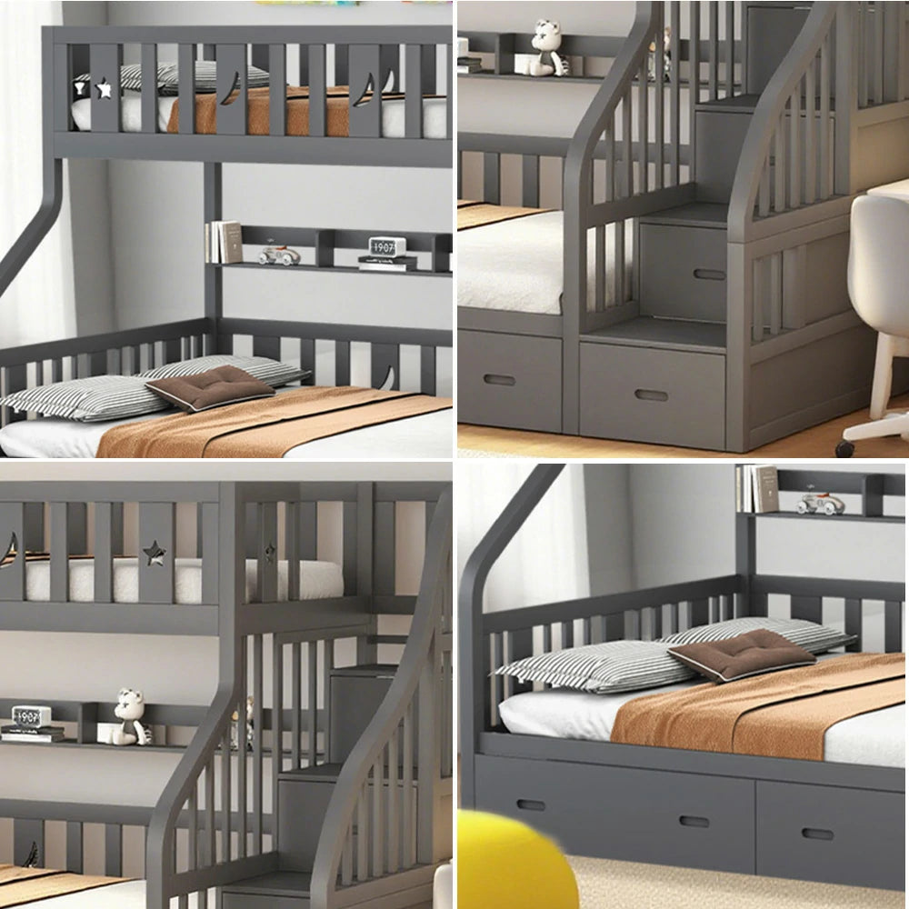 LIVARA CF02 Cozy Crest Bunk Bed Solid Pine Timber Safety Rails Big Storage - Grey