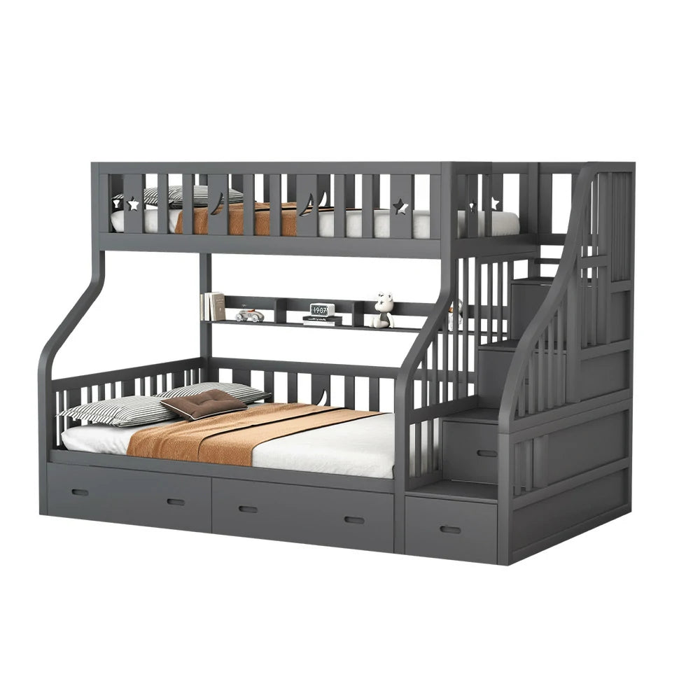 LIVARA CF02 Cozy Crest Bunk Bed Solid Pine Timber Safety Rails Big Storage - Grey
