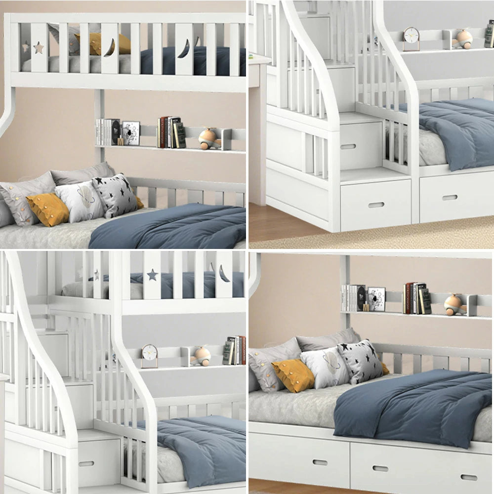 LIVARA CF02 Cozy Crest Bunk Bed Solid Pine Timber Safety Rails Big Storage - White