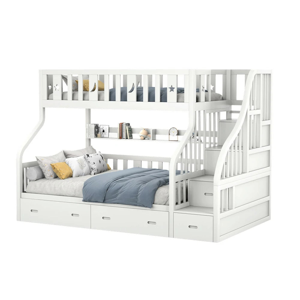 LIVARA CF02 Cozy Crest Bunk Bed Solid Pine Timber Safety Rails Big Storage - White