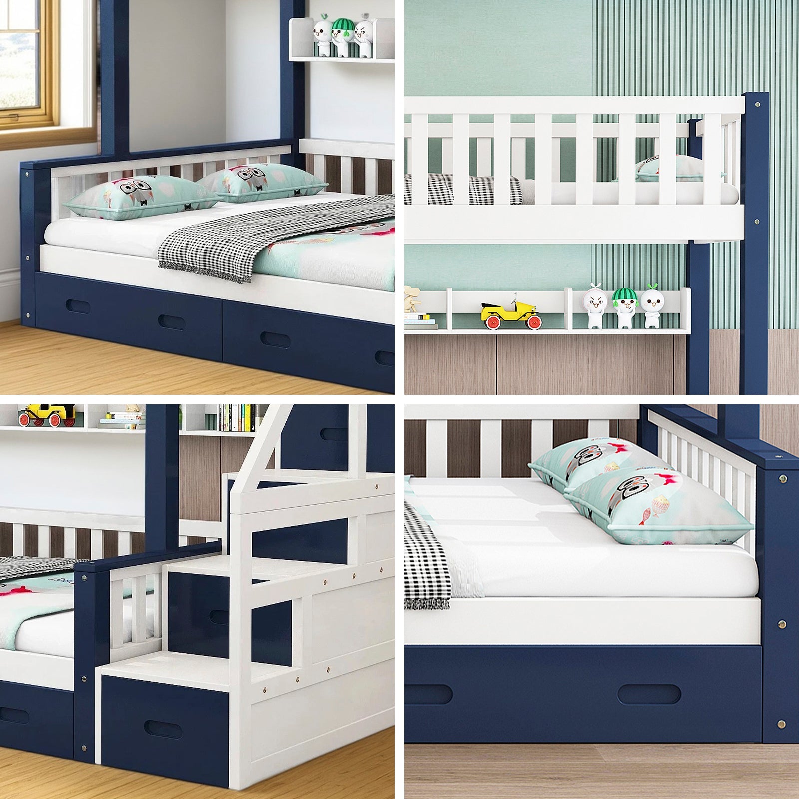 LIVARA ACSF01 Bunk Bed Frame Solid Pine Timber Safety Rails Big Storage