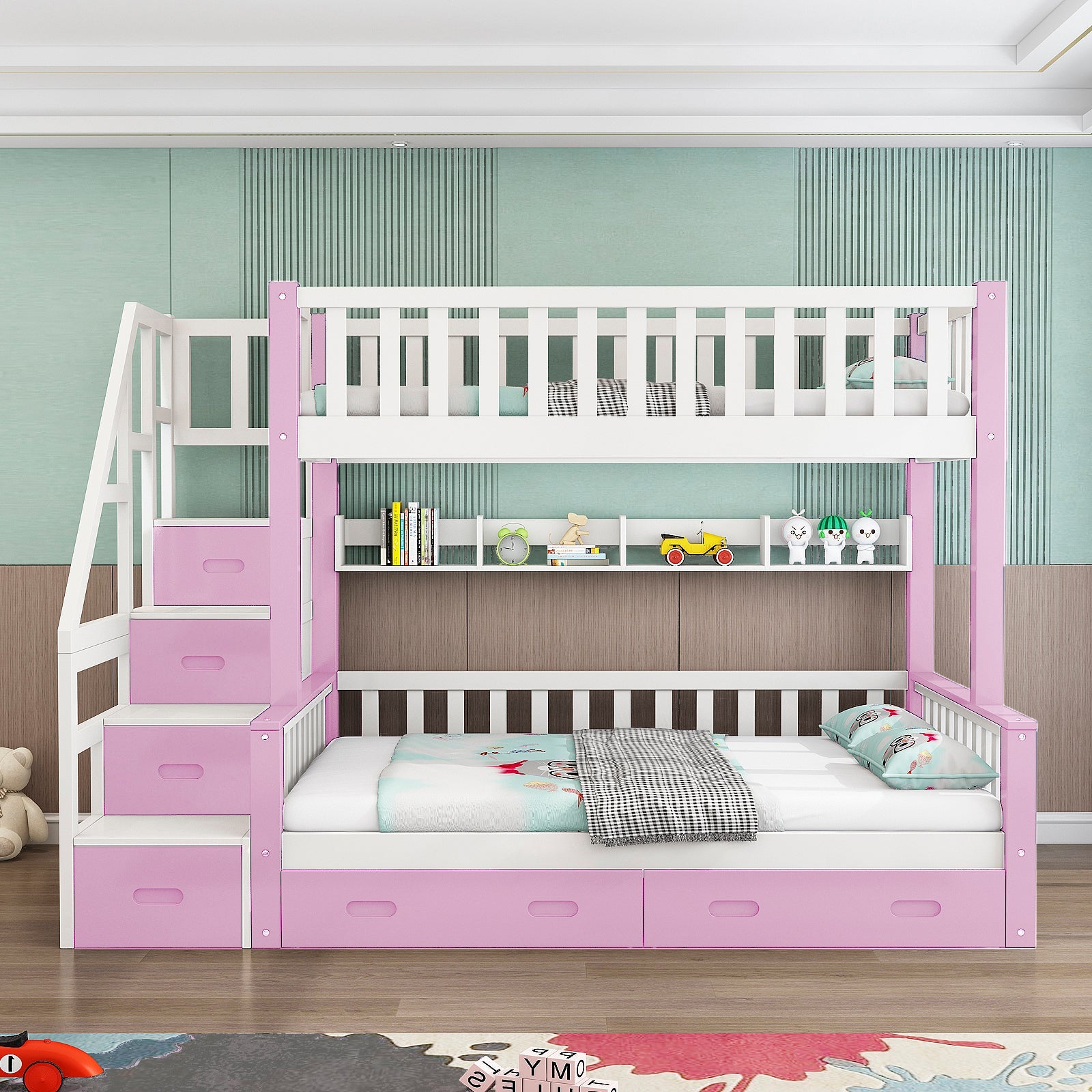 LIVARA ACSF01 Bunk Bed Frame Solid Pine Timber Safety Rails Big Storage