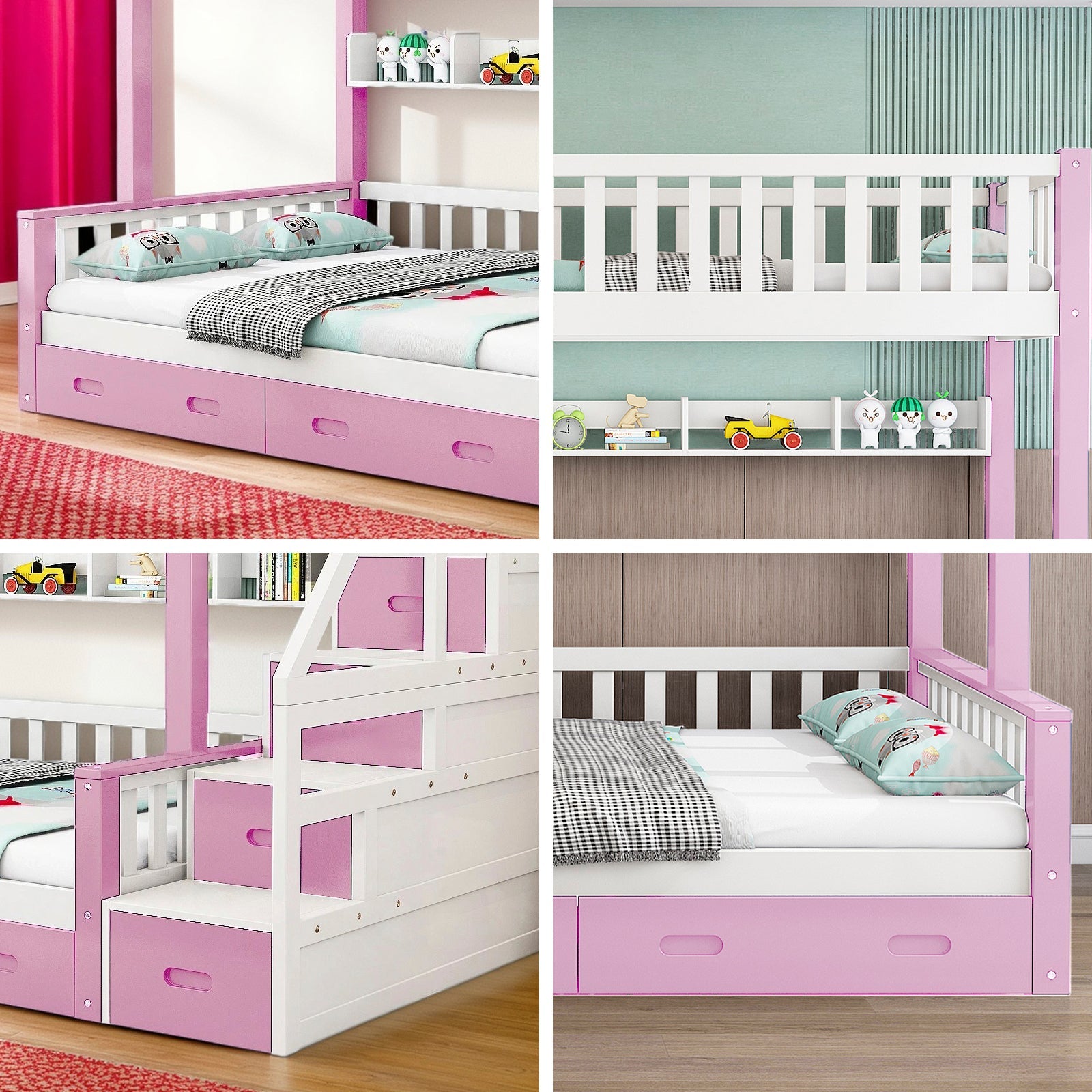 LIVARA ACSF01 Bunk Bed Frame Solid Pine Timber Safety Rails Big Storage