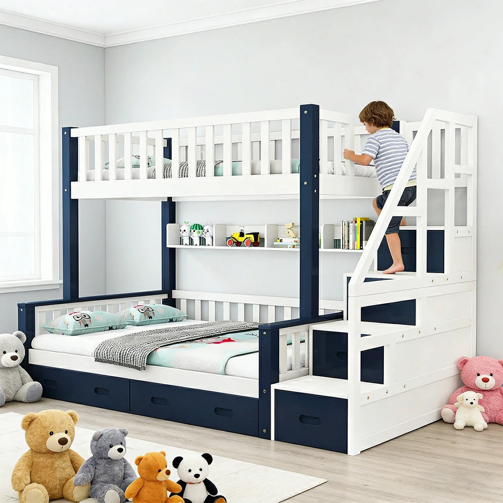 LIVARA Bunk Bed Frame Solid Pine Timber - Safety Rails Space Saving Big Storage Design (ACSF01)